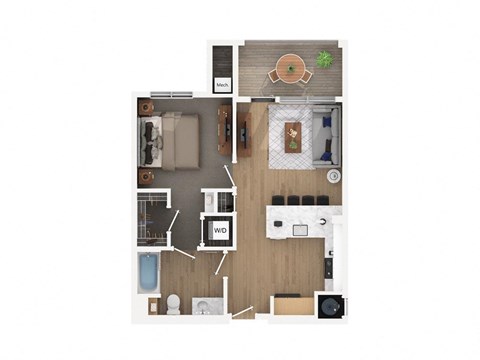 Floor plan for 1 bed, 1 bath, 689 sqft